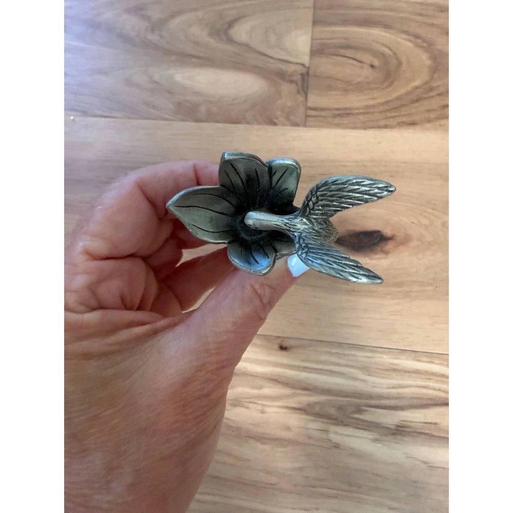 Hummingbird Wine Bottle Stopper Pewter Gray Figural Cork Nature cottagecore